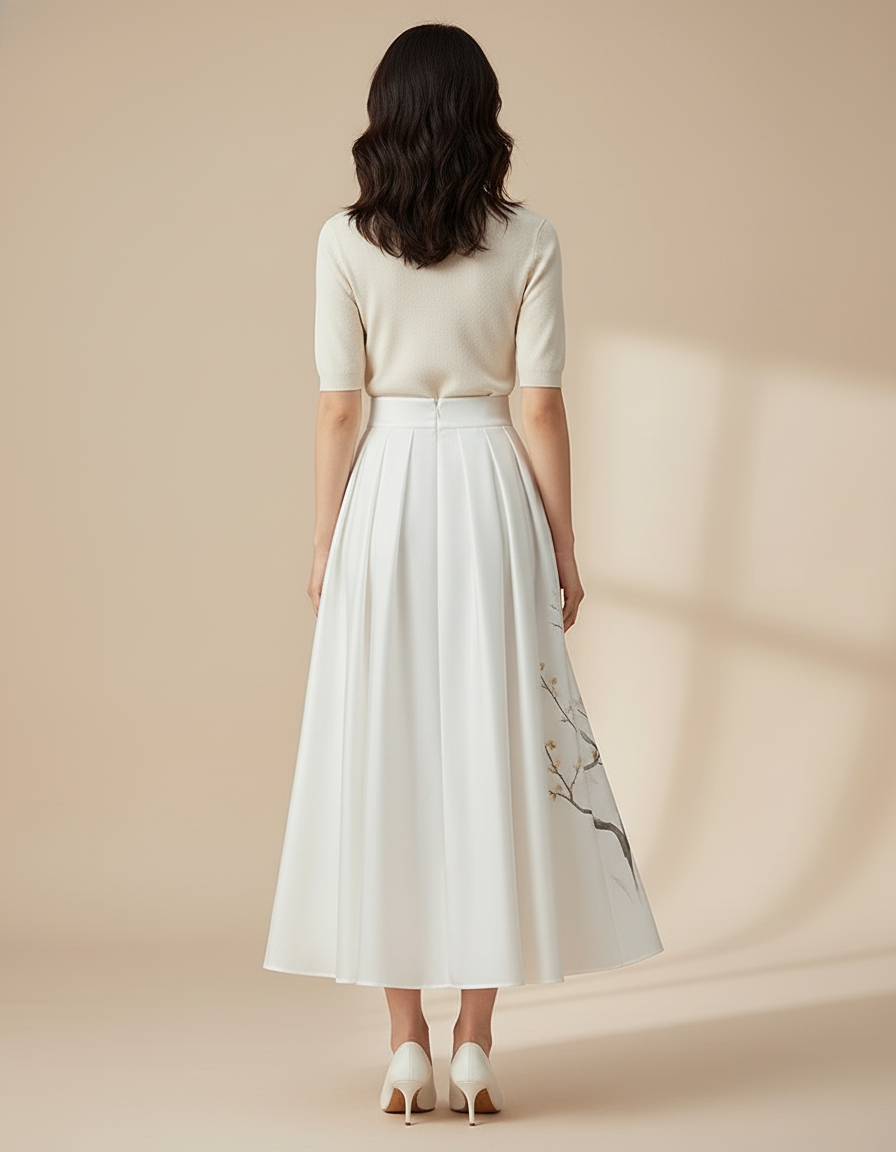Jupe Midi Blanche Fleurie Élégante