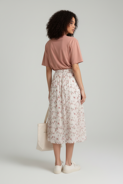 Jupe Midi Fleurie Plissée Vintage