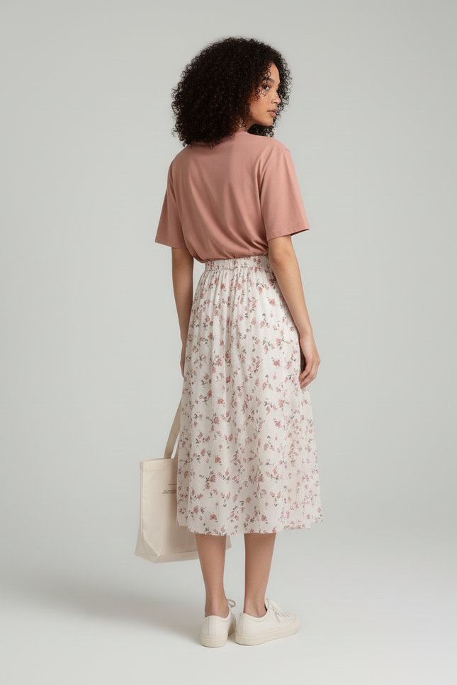 Jupe Midi Fleurie Plissée Vintage