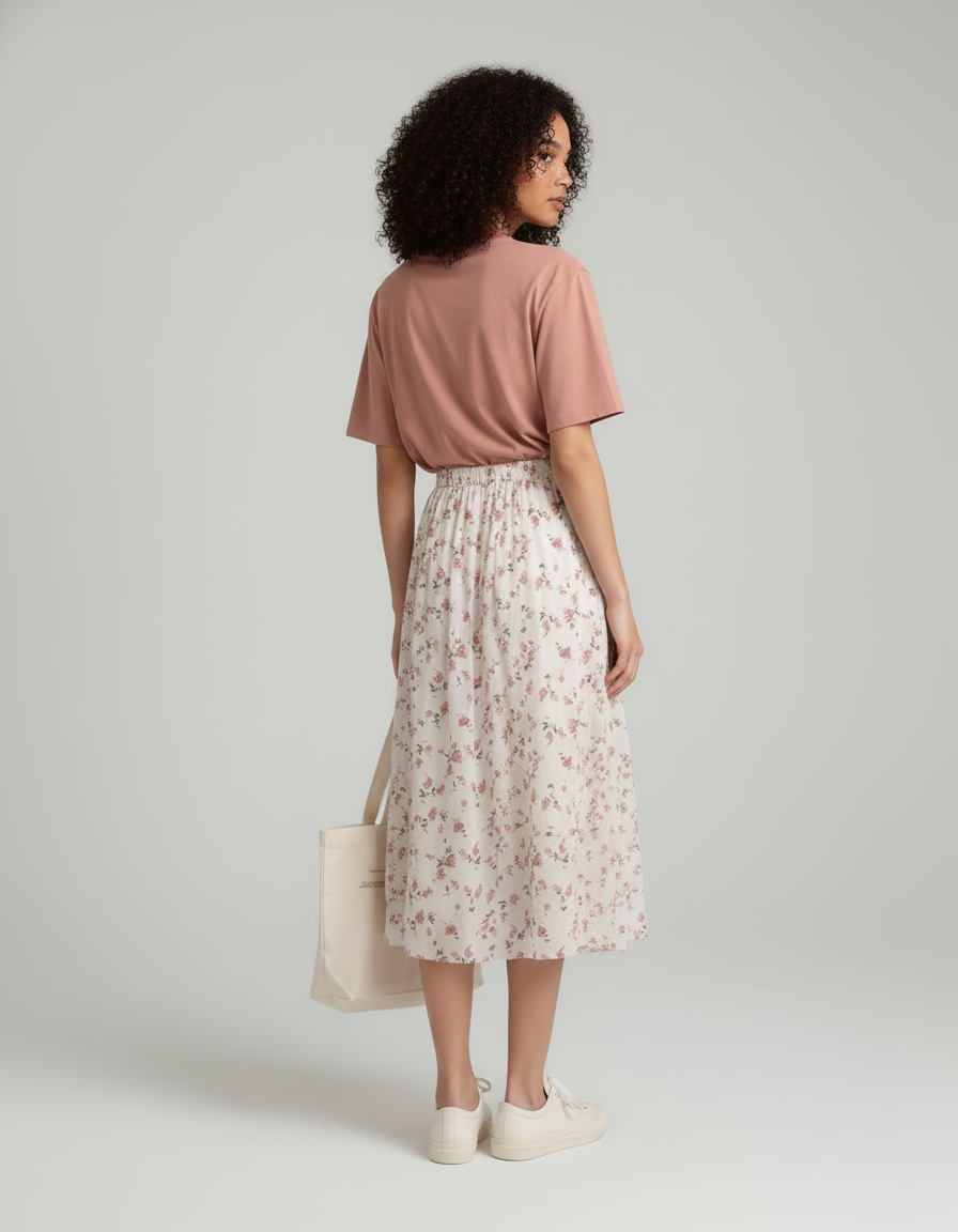 Jupe Midi Fleurie Plissée Vintage