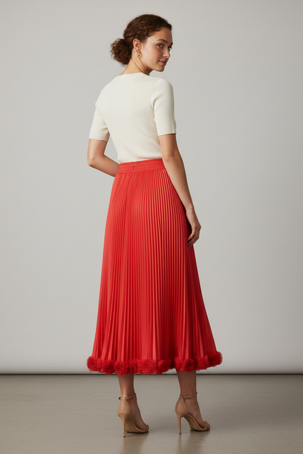 Jupe Midi Rouge Fleurie