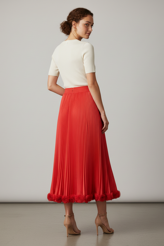 Jupe Midi Rouge Fleurie