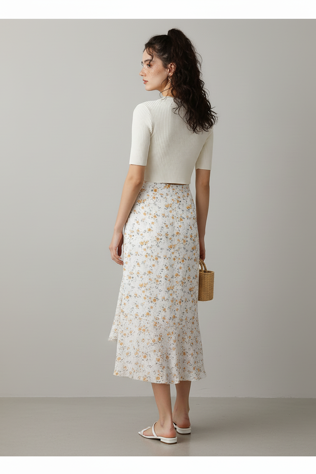 Jupe Midi Fleurie Fendue