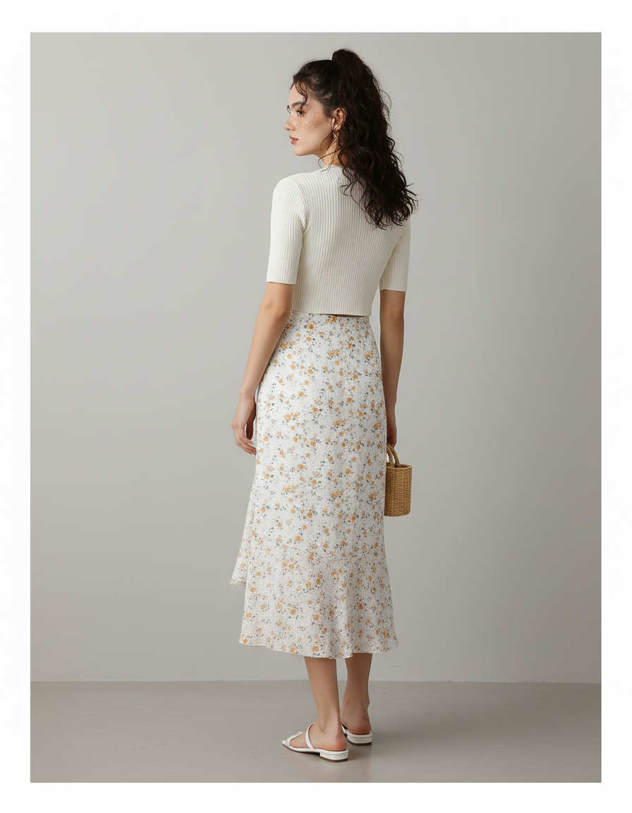 Jupe Midi Fleurie Fendue