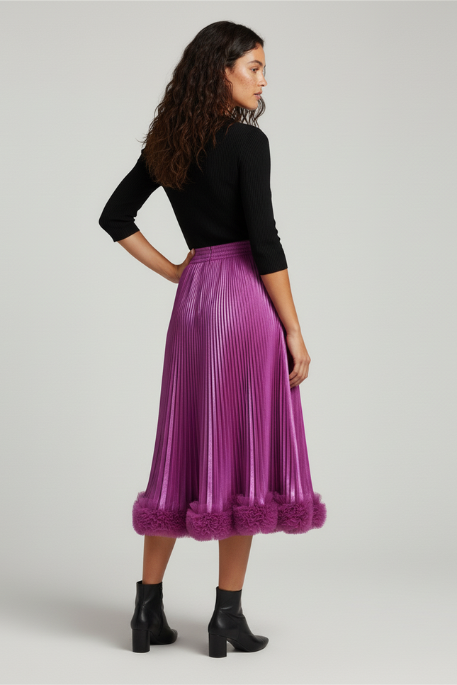 Jupe Midi Fuchsia Plissée Élégante