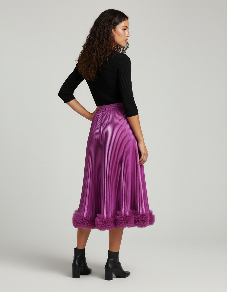 Jupe Midi Fuchsia Plissée Élégante