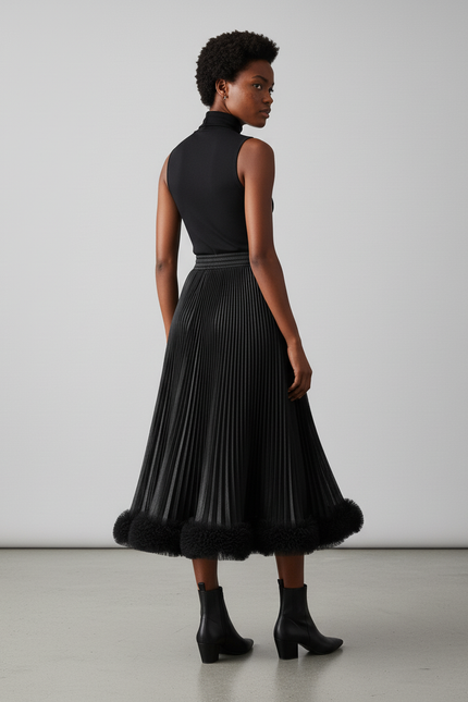 Jupe Midi Plissée Ourlet Fantaisie Élégante