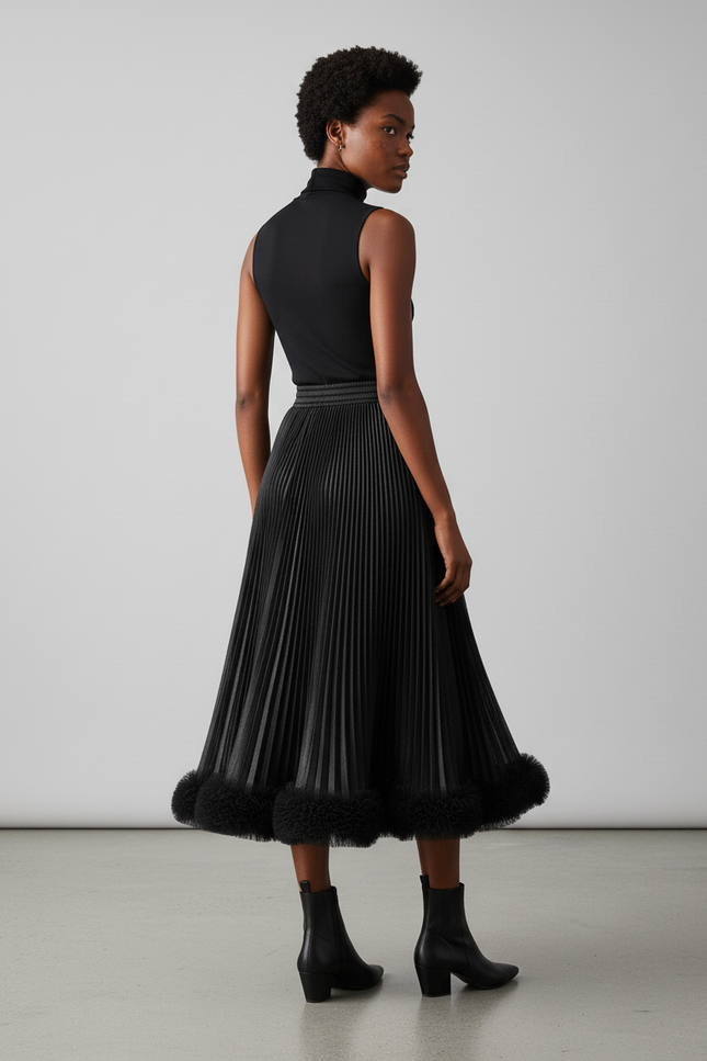 Jupe Midi Plissée Ourlet Fantaisie Élégante