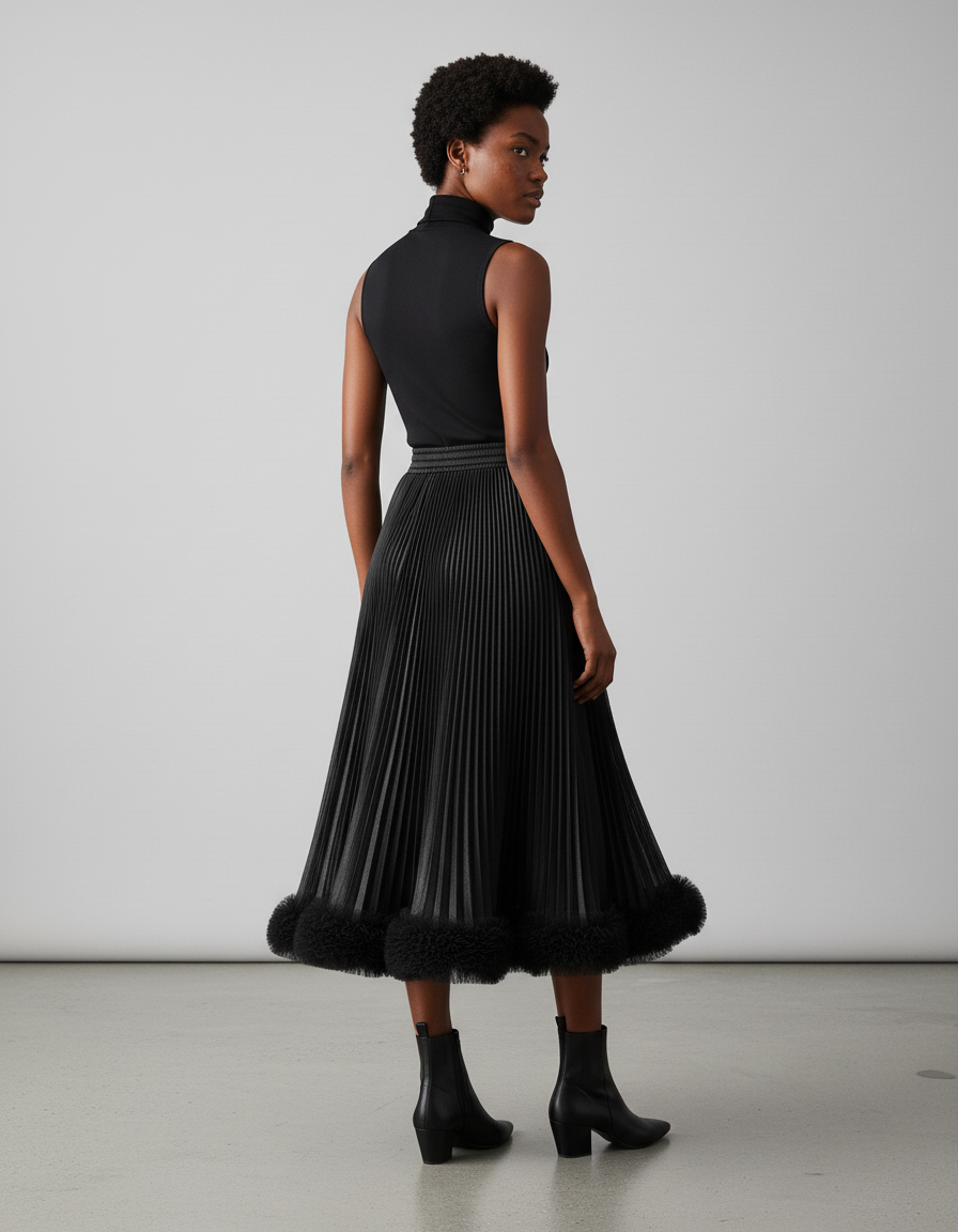 Jupe Midi Plissée Ourlet Fantaisie Élégante