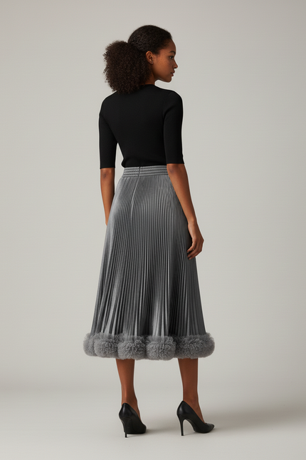 Jupe Midi Plissée Métallisée