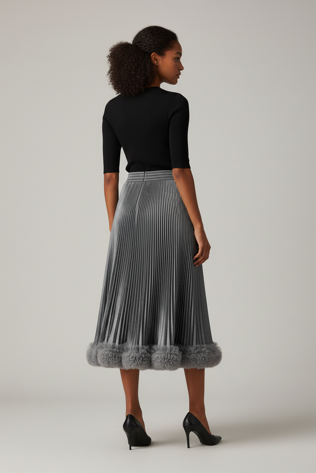 Jupe Midi Plissée Métallisée