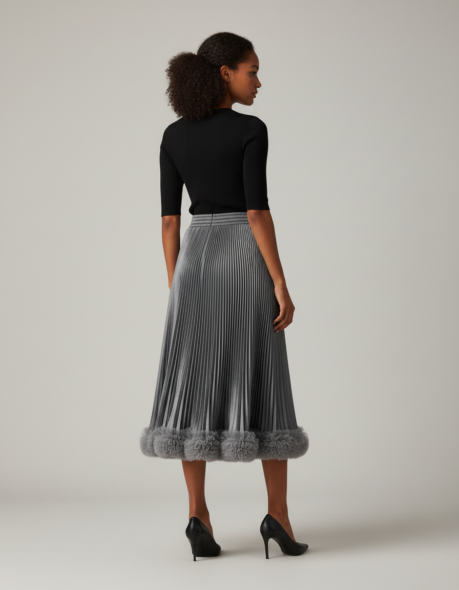 Jupe Midi Plissée Métallisée