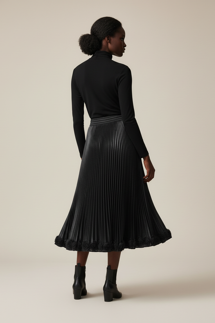 Jupe Midi Plissee Cuir