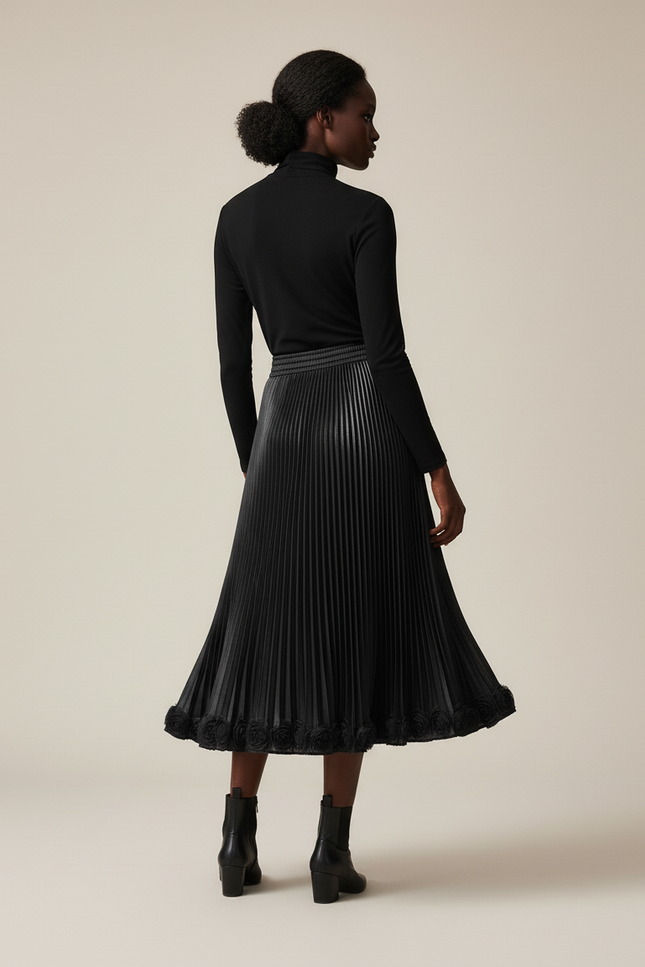 Jupe Midi Plissee Cuir