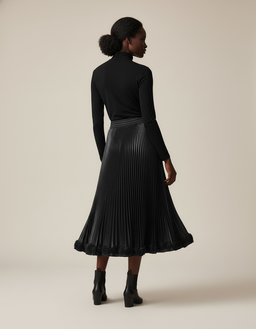 Jupe Midi Plissee Cuir