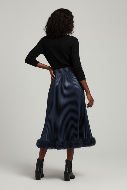 Jupe Plissée Midi Bleu Marine