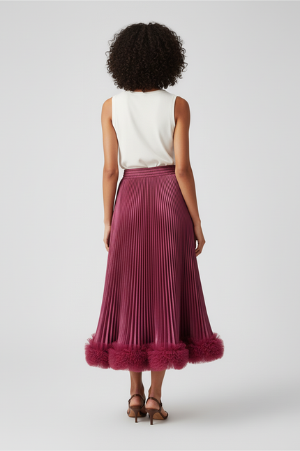 Jupe Plissée Midi Bordeaux