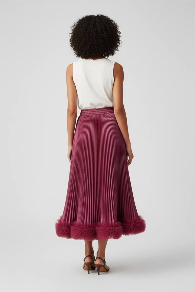 Jupe Plissée Midi Bordeaux