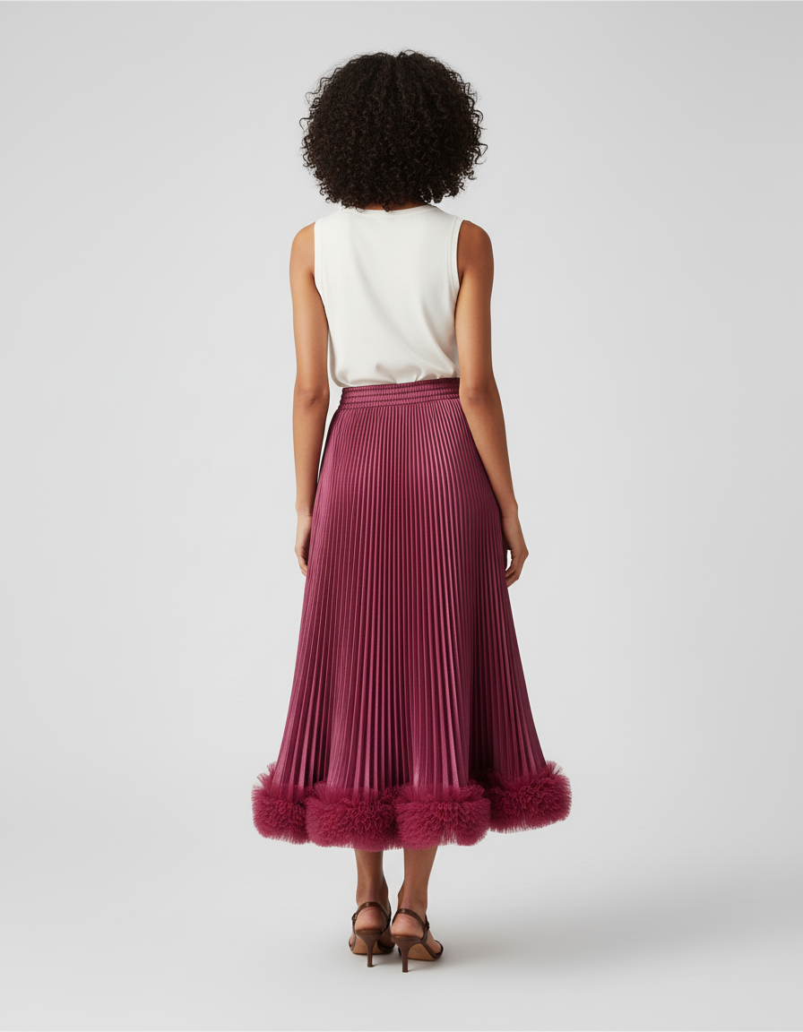 Jupe Plissée Midi Bordeaux
