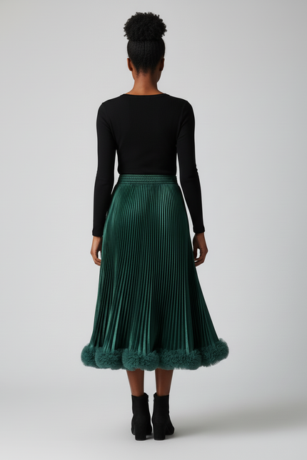 Jupe Plissée Midi Verte