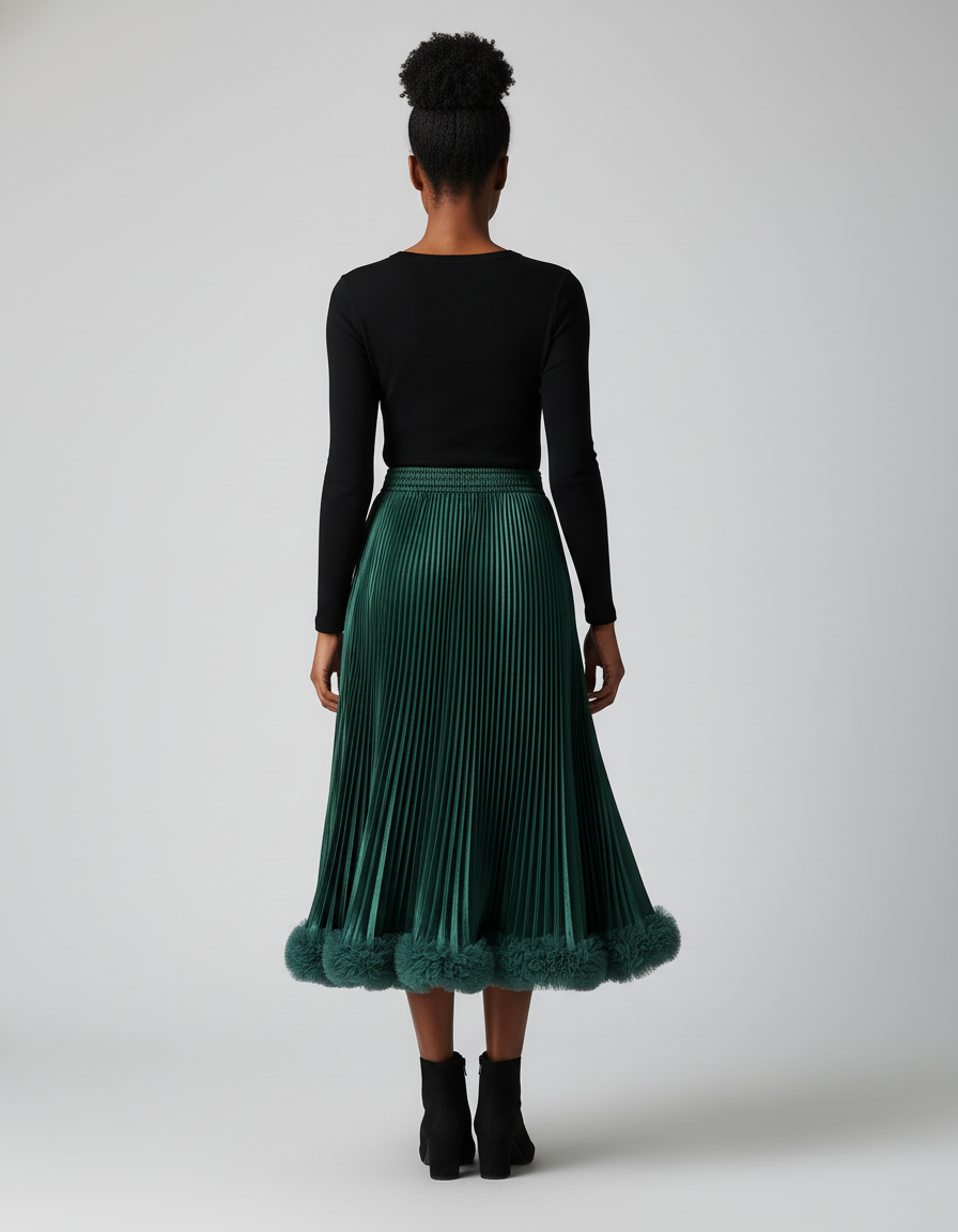 Jupe Plissée Midi Verte