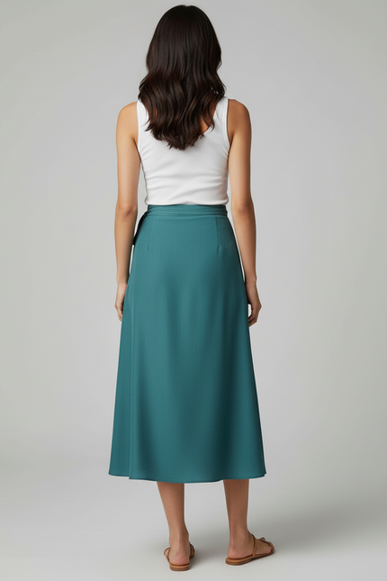 Jupe Midi Sarcelle Portefeuille Fluide