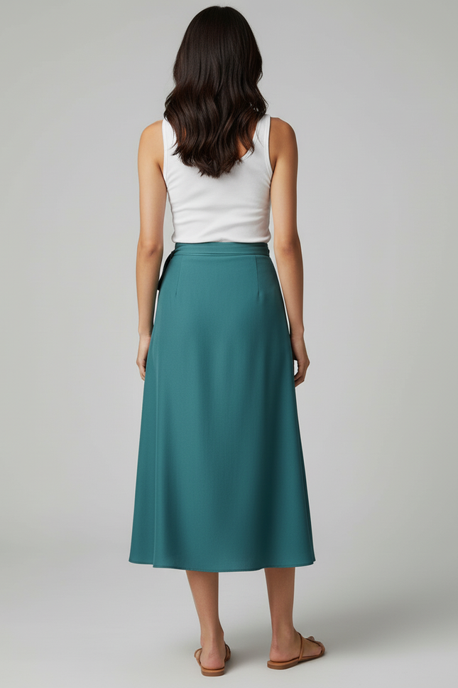 Jupe Midi Sarcelle Portefeuille Fluide