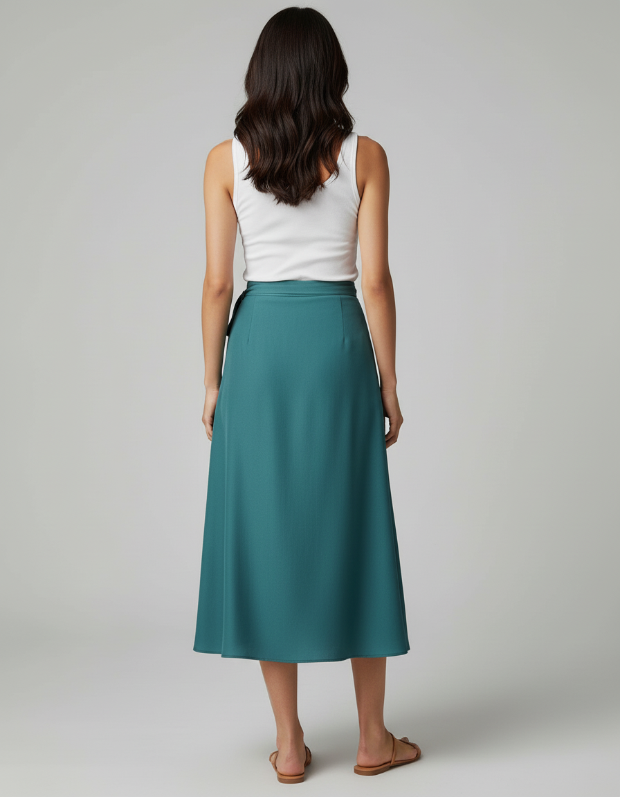 Jupe Midi Sarcelle Portefeuille Fluide