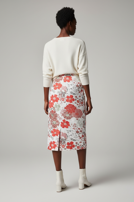 Jupe Midi Florale Droite Élégante
