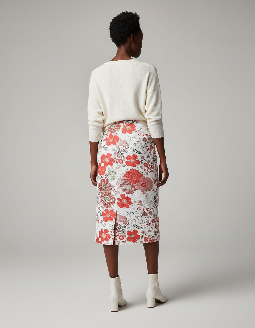 Jupe Midi Florale Droite Élégante