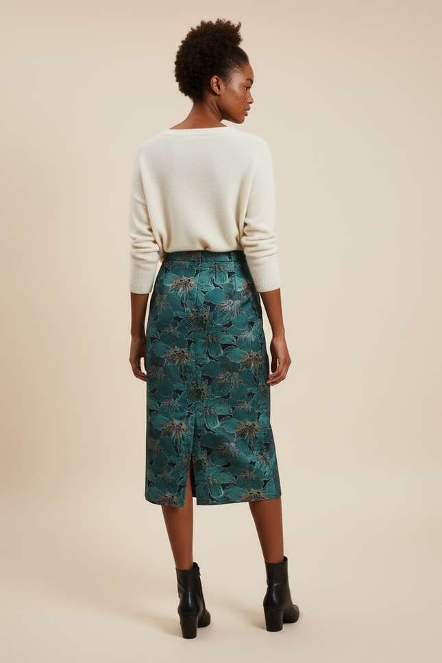Jupe Midi Florale Verte Élégante