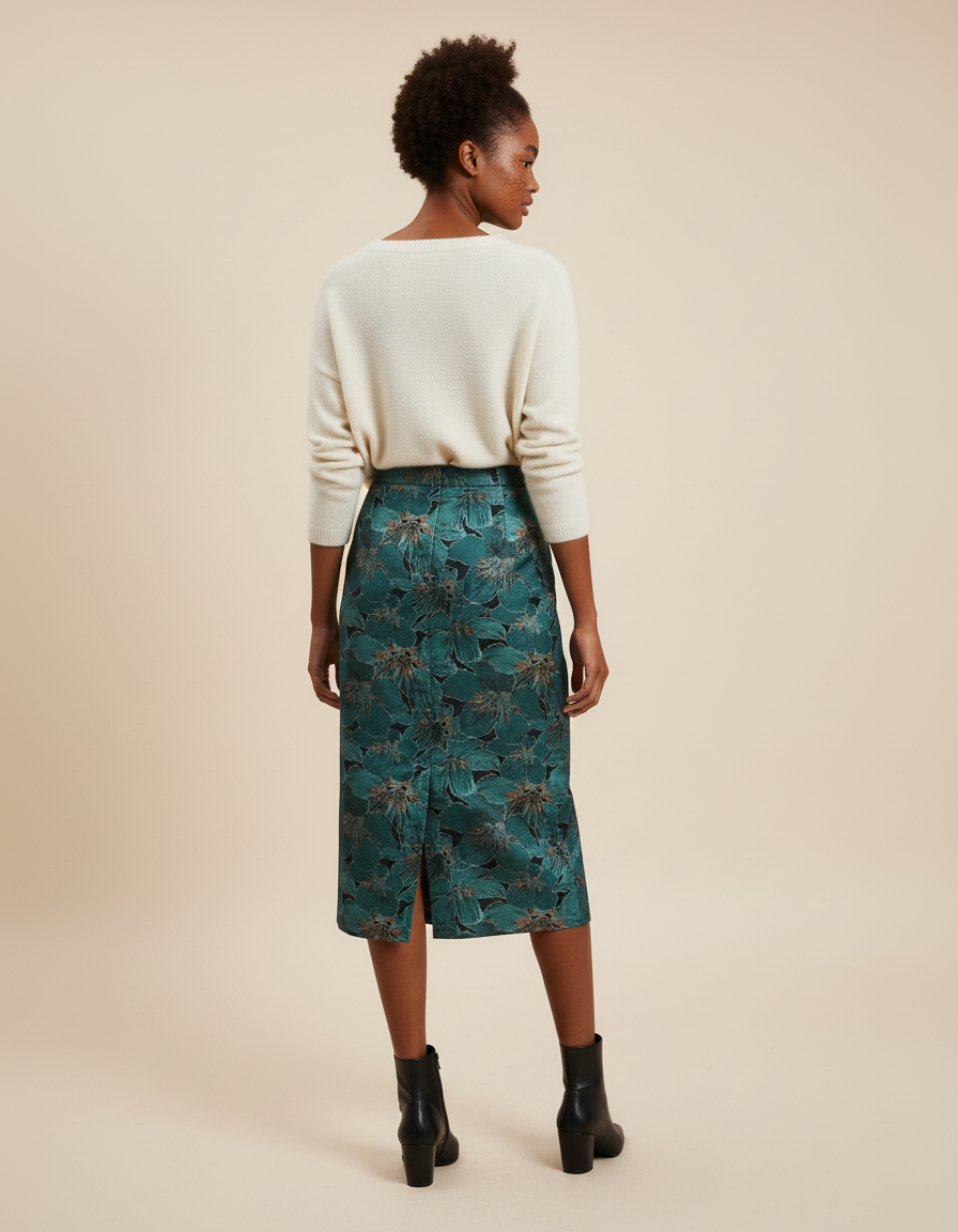 Jupe Midi Florale Verte Élégante