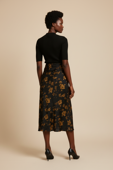 Jupe Midi Motif Floral Fluide Élégante