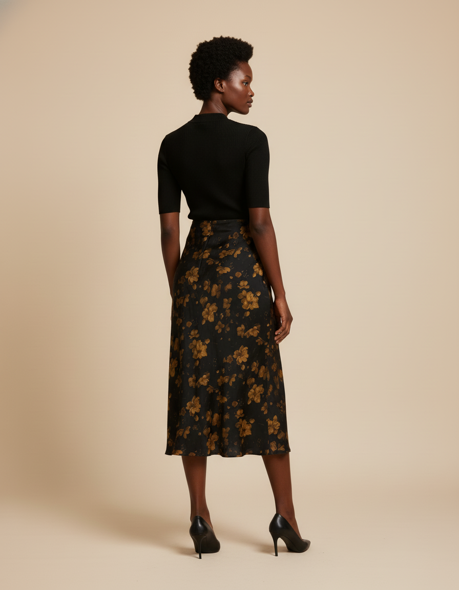 Jupe Midi Motif Floral Fluide Élégante