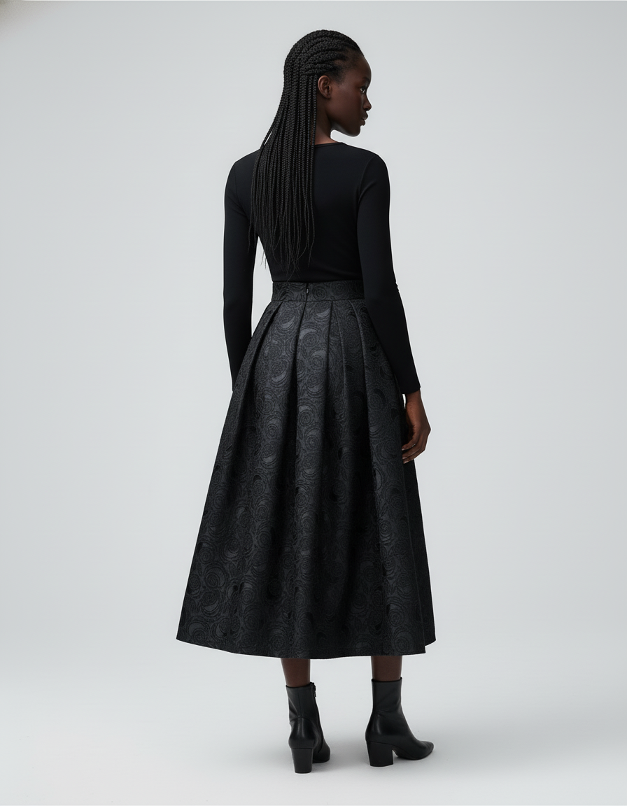 Jupe Midi Florale Plissée Élégante printanière