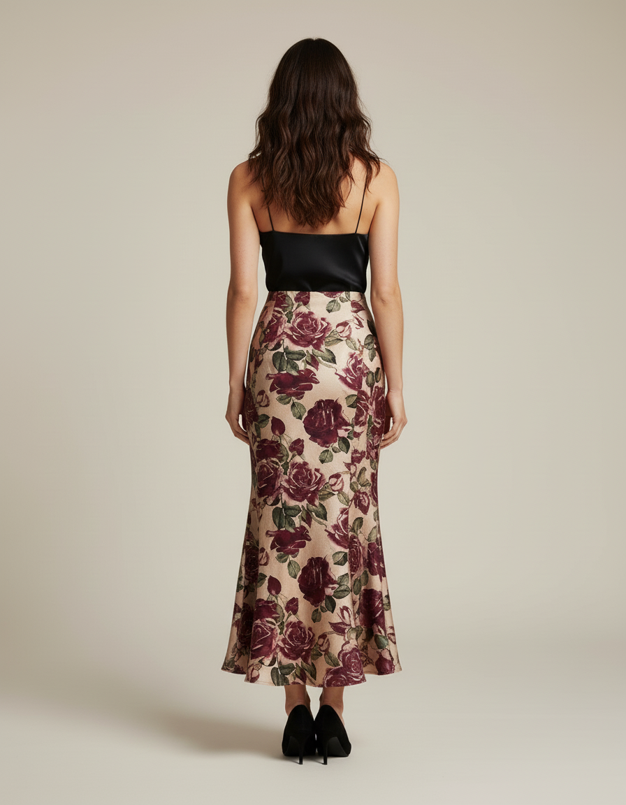 Jupe Midi Florale Coupe Sirène Élégante