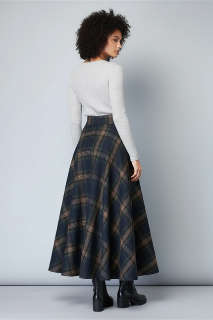 Jupe Midi Plaid Laine Chic