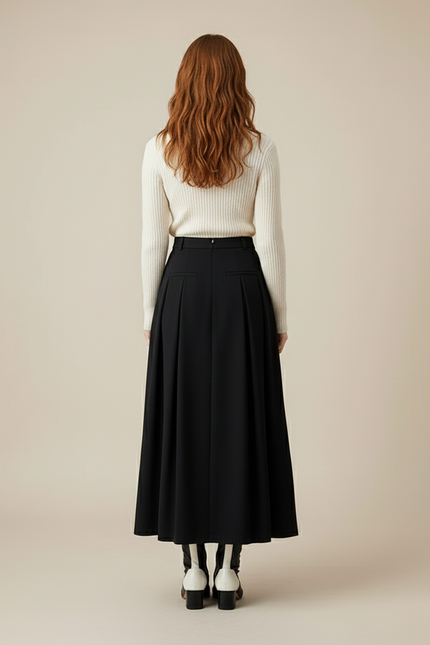 Jupe Midi Noire Plissée Élégante distinguée