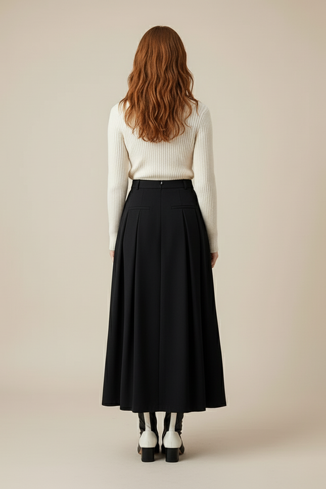 Jupe Midi Noire Plissée Élégante distinguée
