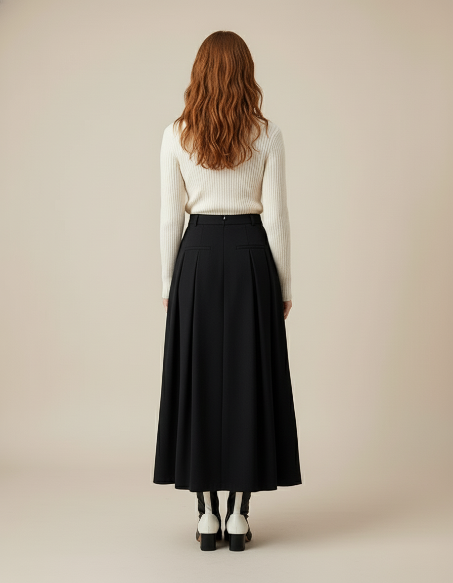 Jupe Midi Noire Plissée Élégante distinguée