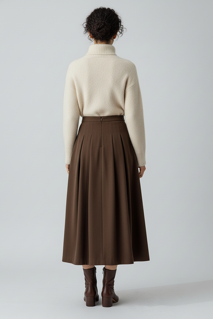 Jupe Midi Plissée Marron Élégante