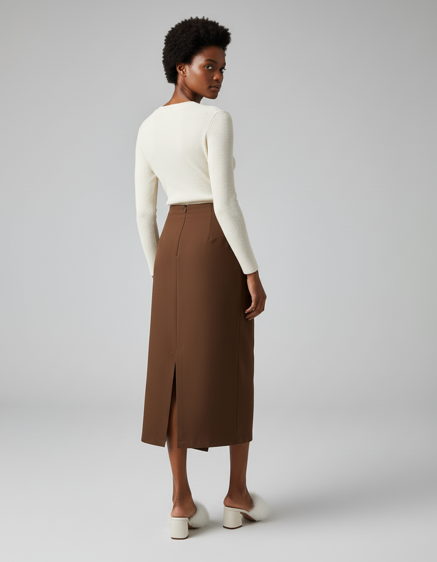 Jupe Midi Marron Portefeuille Élégante