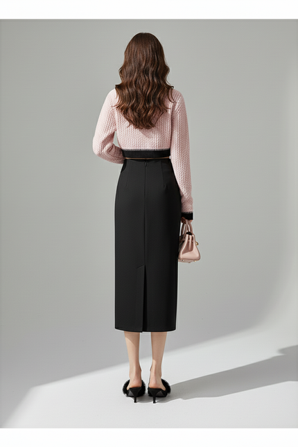 Jupe Midi Noire Portefeuille Élégante