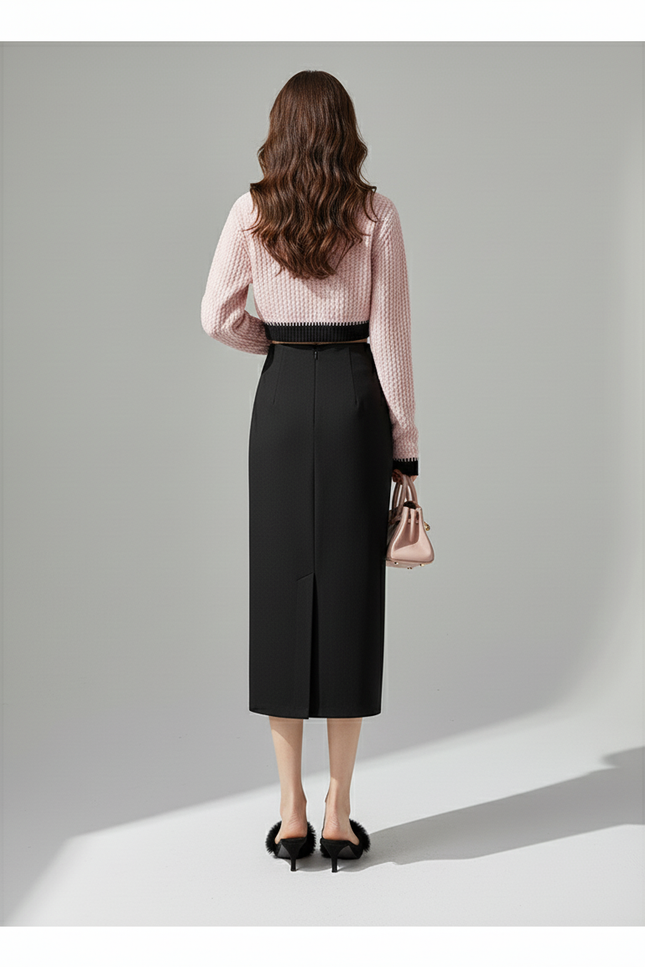 Jupe Midi Noire Portefeuille Élégante