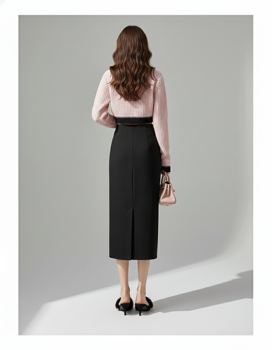 Jupe Midi Noire Portefeuille Élégante