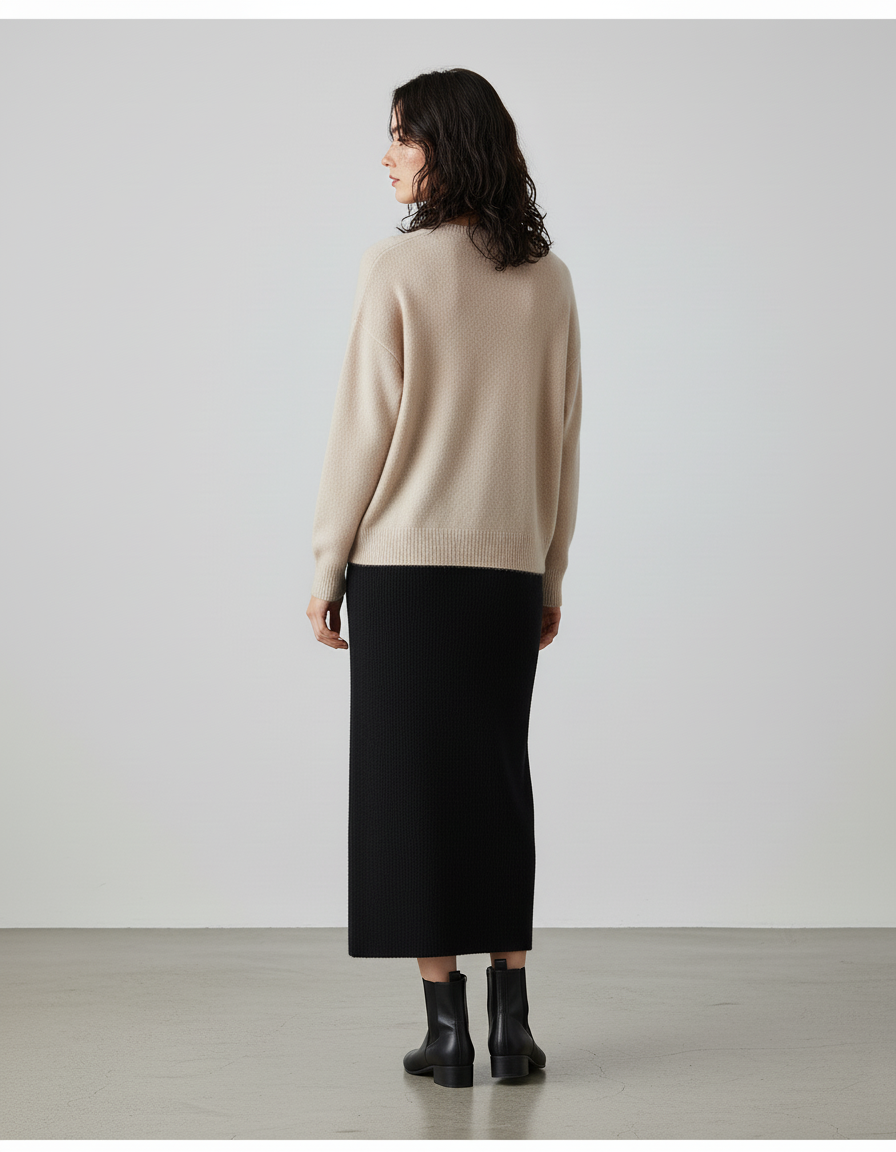 Jupe Midi Noire Côtelée Élégante