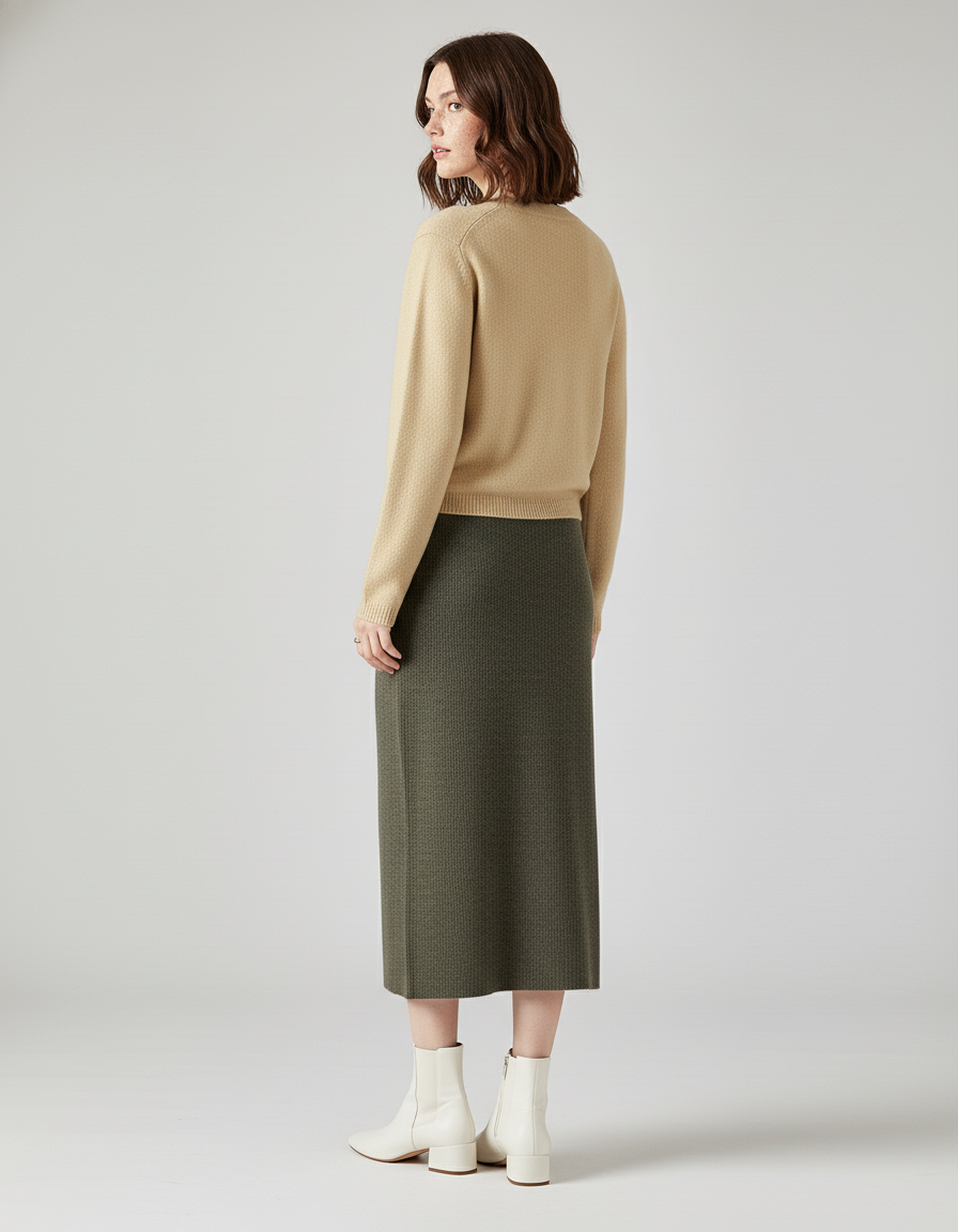Jupe Midi Vert Côtelée Élégante