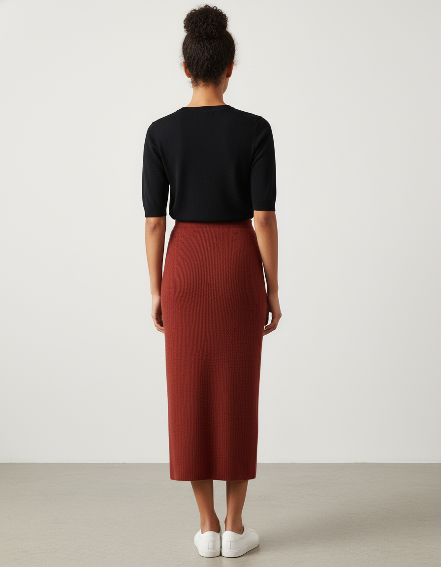 Jupe Midi Rouille Côtelée Élégante