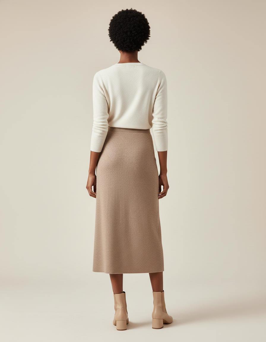 Jupe Midi Camel Tricotée Élégante