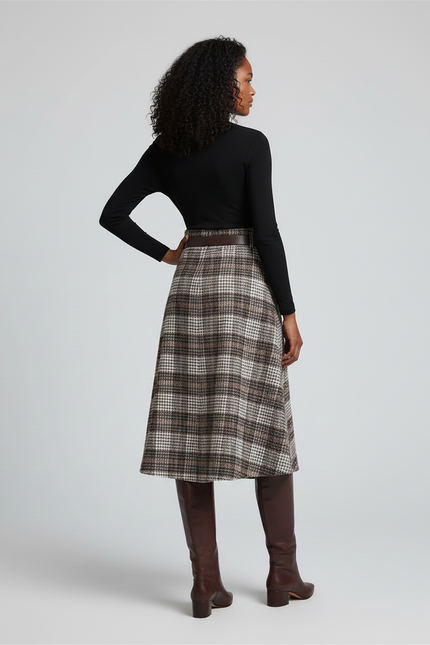 Jupe Midi Carreaux Laine Chic
